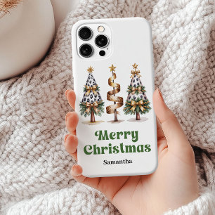 Aesthetic leopard Christmas trees personalized   iPhone 15 Mini Case
