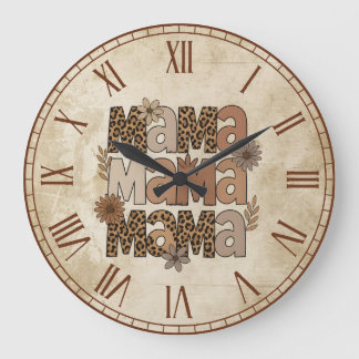Aesthetic Leopard Print Mama Typography Large Clock