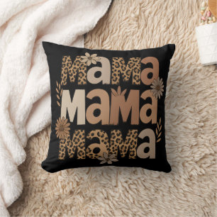 Aesthetic Leopard Print Mama Typography Throw Pillow