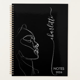 Aesthetic Line Art Girl Face With Scripted Name  Planner