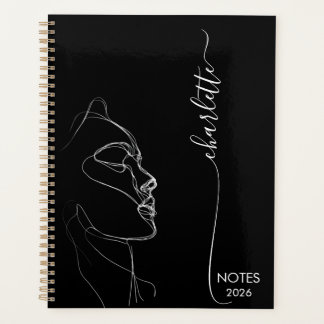 Aesthetic Line Art Girl Face With Scripted Name  Planner