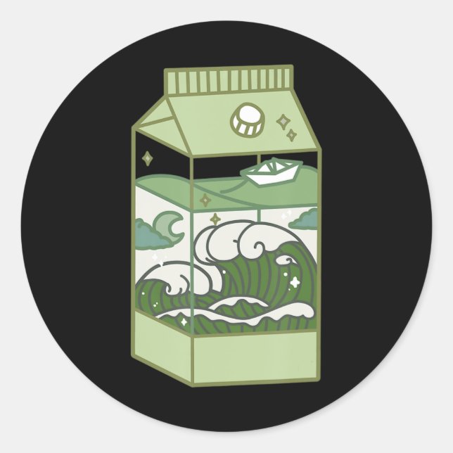 Aesthetic Milk Box Artwork Cute Kawaii Otaku Anime Classic Round Sticker (Front)