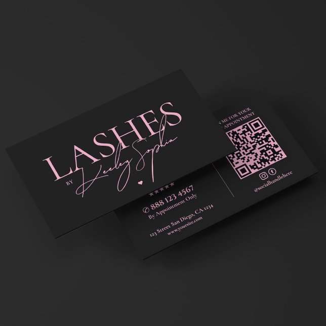 Aesthetic Minimal Lash Tech Pink Black Business Card (Aesthetic Minimal Lash Tech Pink Black Business Card
)