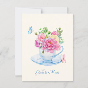 Aesthetic minimalist Flowers tea cup wedding Postcard
