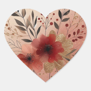 Aesthetic Minimalistic Floral Watercolor Red Heart Sticker