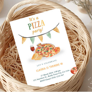 Aesthetic Modern Pizza Party Invitation Card