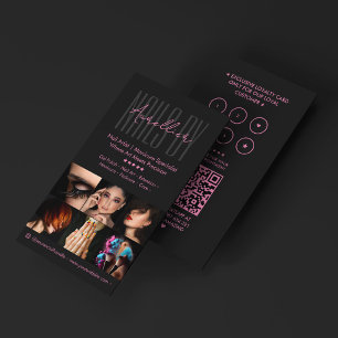 Aesthetic Nail Tech Loyalty Rewards Black Pink Business Card