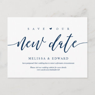 Aesthetic Navy Blue, Save our new date, postponed Postcard