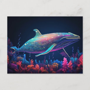 Aesthetic neon whale illustration  postcard