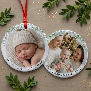 Aesthetic New Grandparents First Christmas Photo Ceramic Ornament
