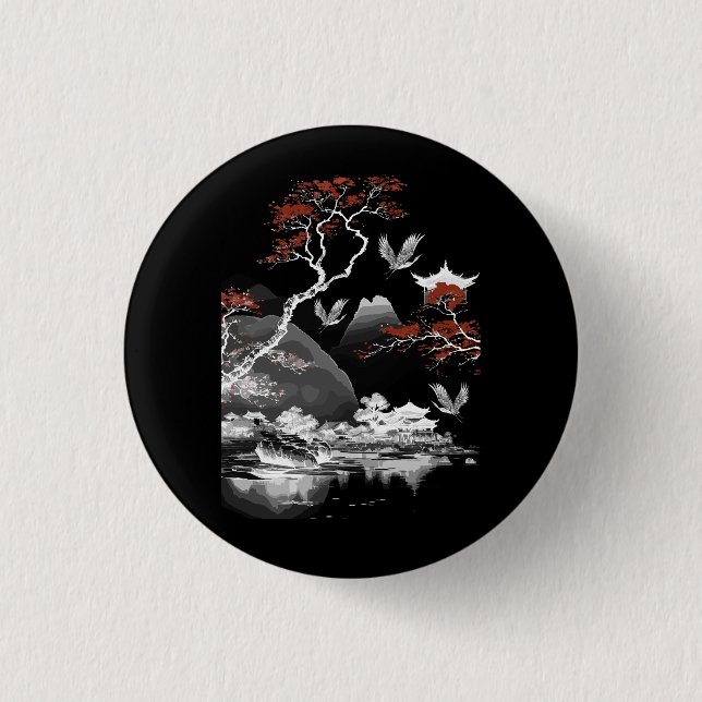 Aesthetic Painting Japanese Art Tree Cherry Blosso 1 Inch Round Button (Front)