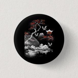 Aesthetic Painting Japanese Art Tree Cherry Blosso 1 Inch Round Button