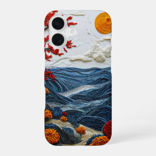 Aesthetic paper cut ocean landscape iPhone 16 case