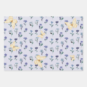 Aesthetic Pastel Butterfly and Wildflower Pattern  Wrapping Paper Sheet