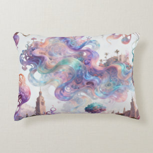 Aesthetic Pastel Fantasy City Ethereal Swirl Art Accent Pillow
