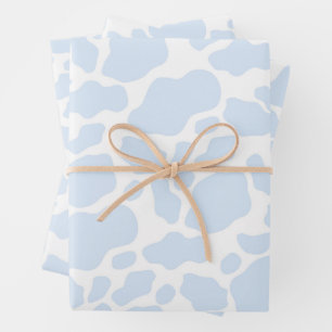 Aesthetic Pastel Light Blue Cow Wrapping Paper Sheet