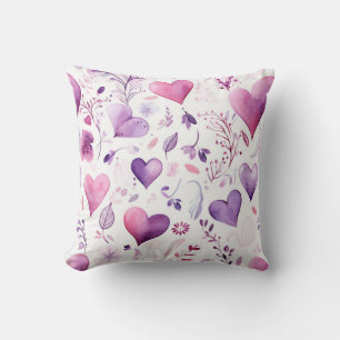 Aesthetic Pastel Pink and Purple Heart Watercolor Throw Pillow
