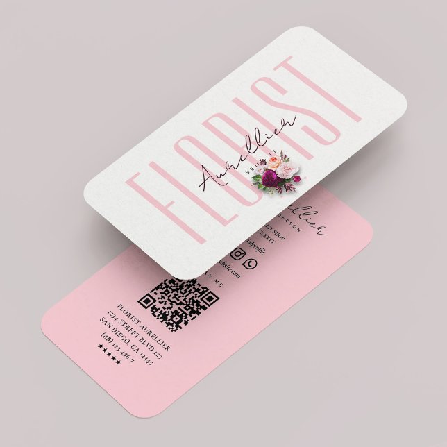 Aesthetic Pastel Pink Florist Boho Bouquet  Business Card (Aesthetic Pastel Pink Florist Boho Bouquet Business Card
)