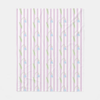 Aesthetic Pastel Pink Striped Pattern with Flowers Fleece Blanket