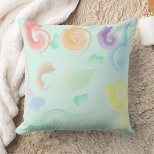 Aesthetic Pastel Swirls Watercolor Seamless Patter Throw Pillow