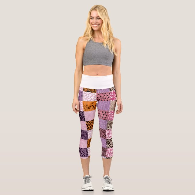 Aesthetic Patchwork Leggings Colourful Chequerboar (Front)