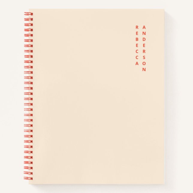 Aesthetic Peach & Burnt Orange Vertical Name Notebook (Front)