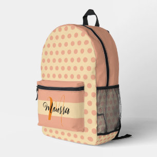 Aesthetic Peach Colour - Best Initial Name Monogra Printed Backpack