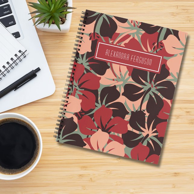 Aesthetic Personalized Red & Black Floral Pattern Notebook (Creator Uploaded)