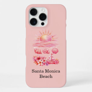Aesthetic Pink Beach Sunset Watercolor iPhone 16 Pro Max Case