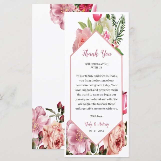 Aesthetic Pink Blossom Table Thank You Card (Front/Back)
