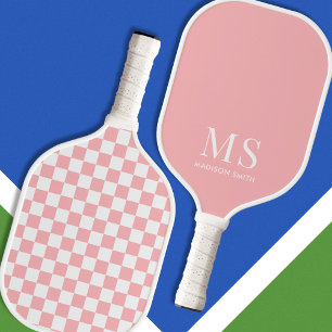 Aesthetic Pink Chequered Monogram Pickleball Paddle