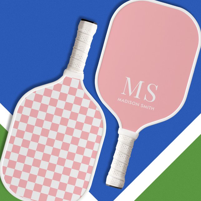 Aesthetic Pink Chequered Monogram Pickleball Paddle (Creator Uploaded)