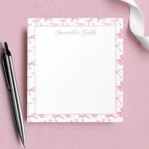 Aesthetic Pink Coquette Bow Custom Name  Notepad