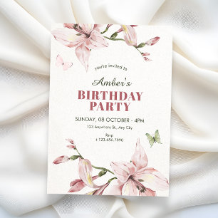 Aesthetic pink flower bloom birthday invitation