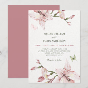Aesthetic pink flower bloom wedding  invitation