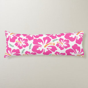 Aesthetic pink hibiscus repeating pattern body pillow