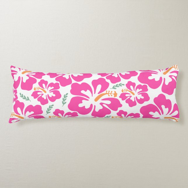 Aesthetic pink hibiscus repeating pattern body pillow (Front)