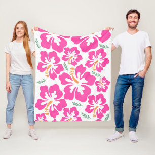 Aesthetic pink hibiscus repeating pattern fleece blanket