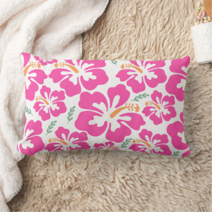 Aesthetic pink hibiscus repeating pattern lumbar pillow