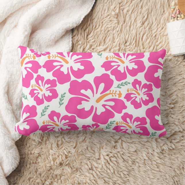 Aesthetic pink hibiscus repeating pattern lumbar pillow (Blanket)