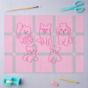 Aesthetic Pink pattern Puppy Lover Gift Tissue   Paper