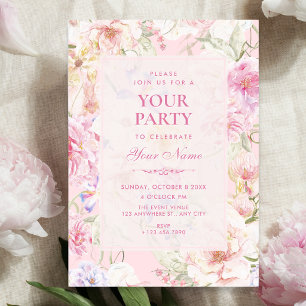 Aesthetic pink soft floral  invitation