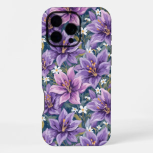 Aesthetic Purple Lily Floral Watercolor iPhone 16 Pro Max Case