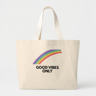 Aesthetic Rainbow Girl Face Line Art Good Vibes Large Tote Bag