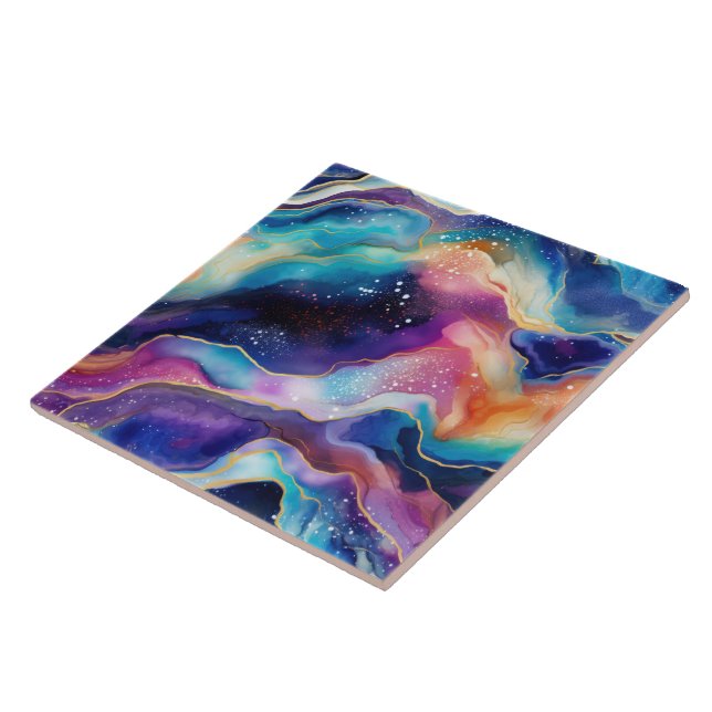 Aesthetic rainbow glitter agate tile (Side)