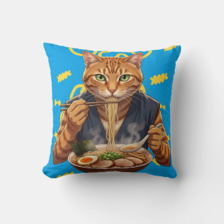 Aesthetic Ramen Cat – Japanese Pop Art Graphic Throw Pillow