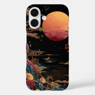 Aesthetic Red Moon Romantic Cosmic Nature Design iPhone 16 Case
