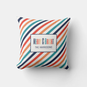 Aesthetic Retro Stripes Colorful Lines Christmas  Throw Pillow