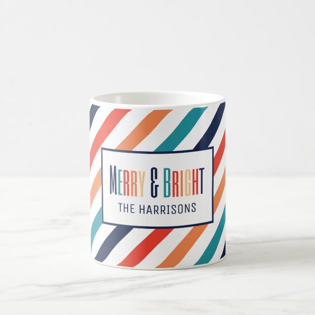 Aesthetic Retro Stripes Colourful Lines Christmas  Coffee Mug (Center)