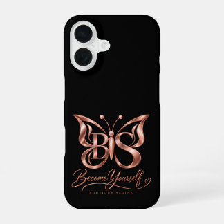 Aesthetic Rose Gold Butterfly Black iPhone 16 Case